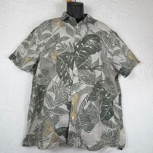 Flying Machine Mens XXL Tropical‎ Leaf Print Cotton Button Down Shirt Green Grey